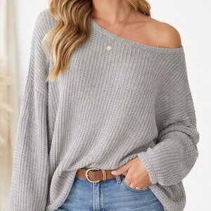 Altar'd State Waffle Knit Oversized Sweater Grey M Lightweight Comfy Oversized